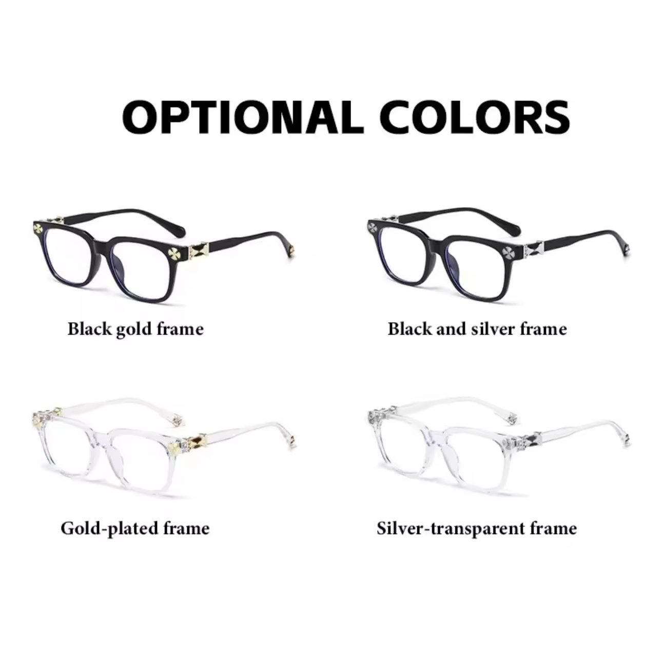 2026 New Oversized Frame Blue Light Blocking Glasses with Rhinestone Decor Anti Radiation Computer Eyeglasses F114